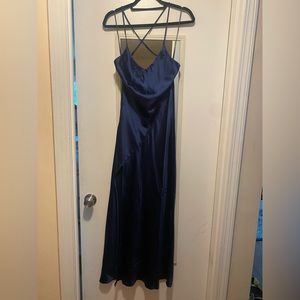 HOUSE OF HARLOW navy blue satin midi dress